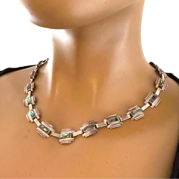 Taxco Modernist Sterling Silver Necklace & Bracelet Set Vintage Signed - Picture 2 of 10